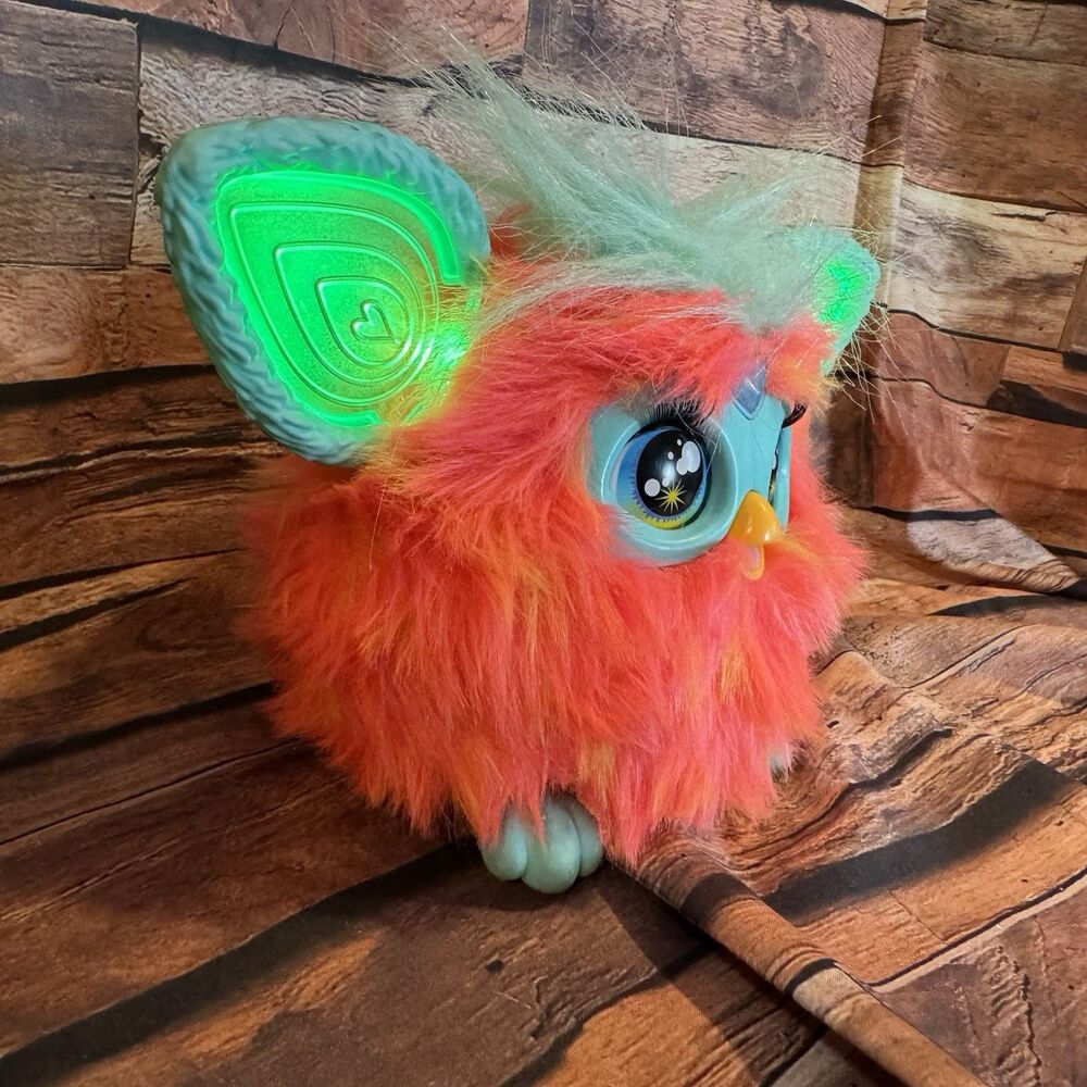 2023 Hasbro Furby Coral Interactive Plush Toy Light Up Ears Orange Blue - Picture 2 of 7
